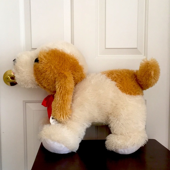 Large Puppy Stuffed Animal New White Tan Red Bow NWT - Picture 2 of 12